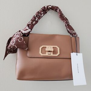 Nicole Miller Brown with Rose Gold HandBag - Matching Braided Twilly Strap NWT